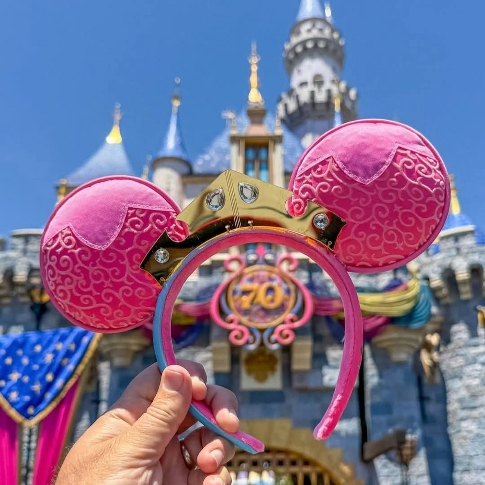 Aurora Sleeping Beauty Pink and Blue And Gold Minnie Mouse Ears Headband